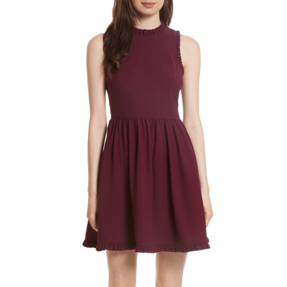 kate spade Burgundy Sleeveless Ruffle-Trim Mini Dress